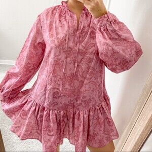 Laura Ashley x Urban Outfitters Dress Pink Long Sleeve Paisley Anna Mini Ruffle